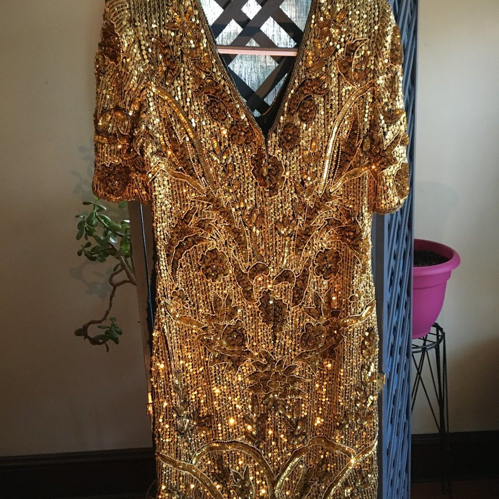 Vintage Gold Sequined Party Dress